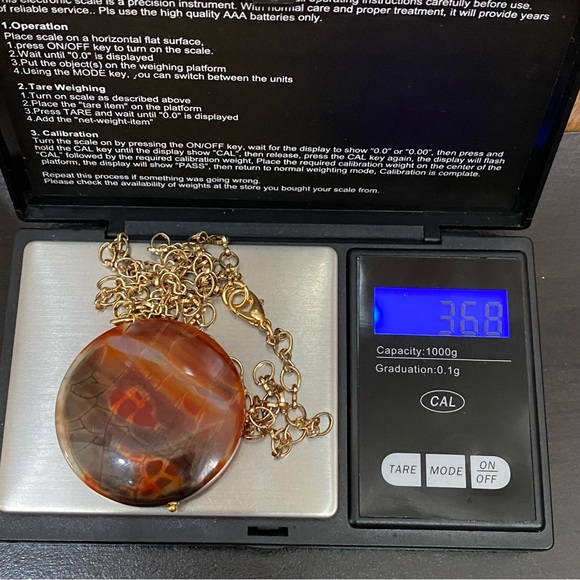 Brown Agate Semi-Precious Stone Circle Round Pendant Necklace - Picture 6 of 9